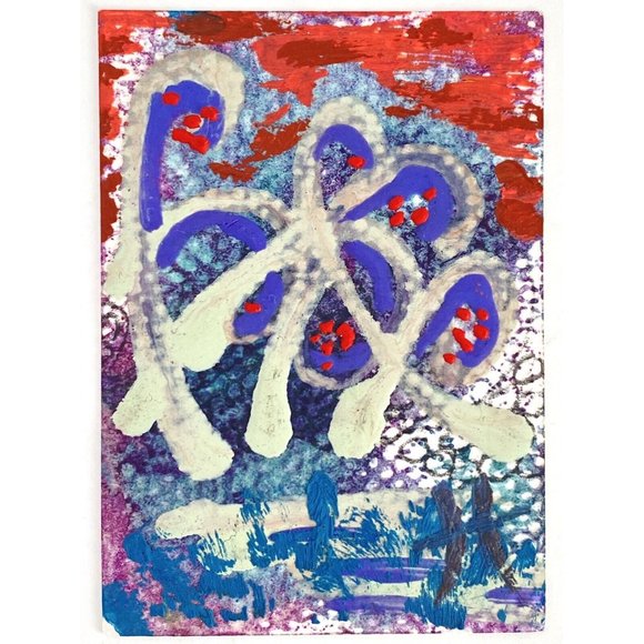 ATC ACEO Original 'Fiddle Fern' Textured Encaustic Wax Paint Tristina Elmes - Picture 2 of 7